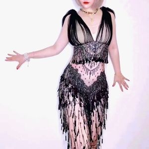 Performance Birthday Black Beaded Bodysuit